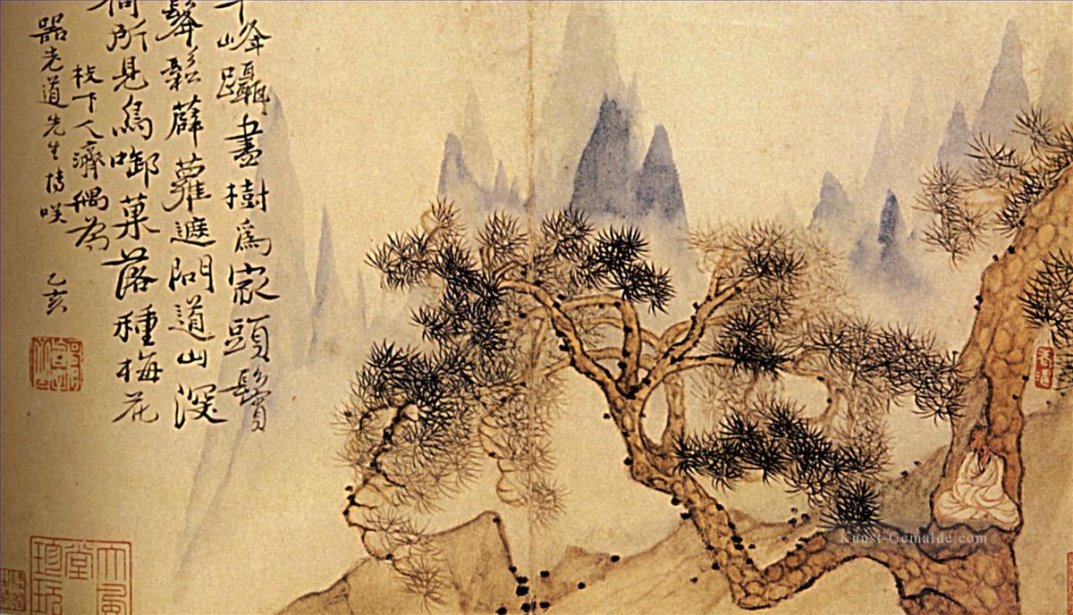 Shitao in Meditation am Fuße der Berge unmöglich 1695 traditionell chinesisches Ölgemälde